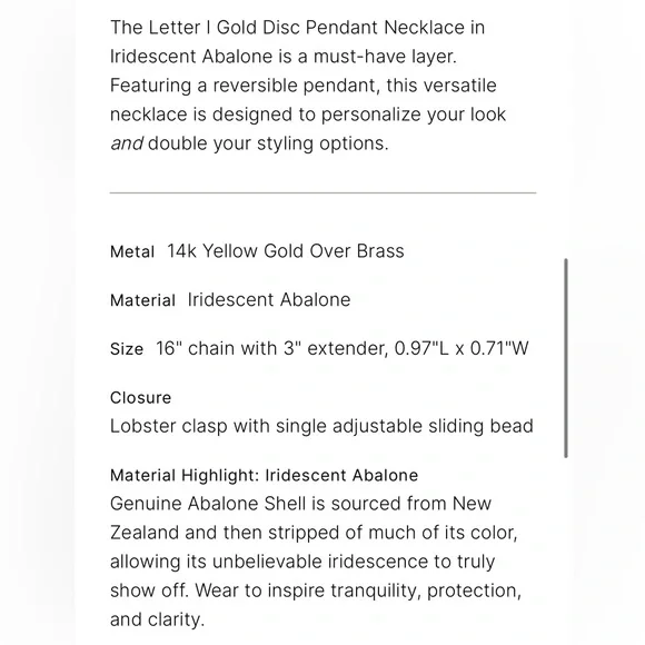 Kendra Scott Letter “I”Gold Disc Pendant Necklace in Iridescent Abalone - Picture 8 of 8